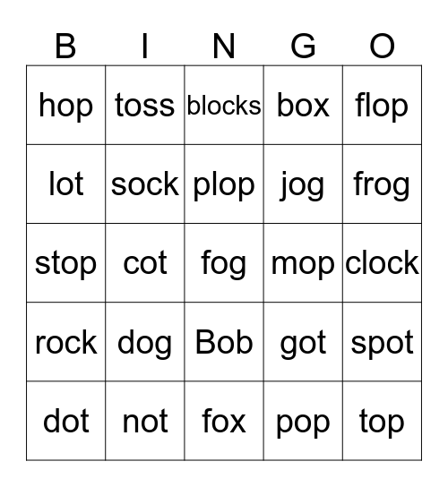 Short O Words Bingo Card