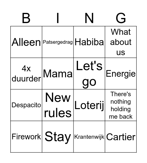 Swingo Bingo Card