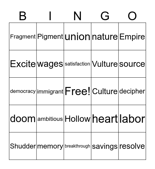 Untitled Bingo Card