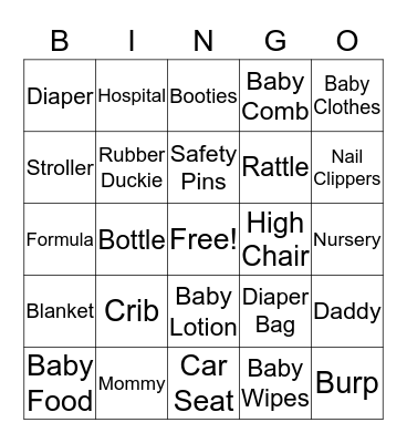 Baby Shower Bingo Card