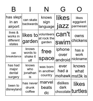 small talk generator Bingo Card