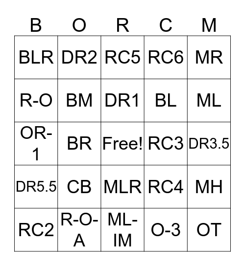 Let's Zone BaCo: BORCM Bingo Card