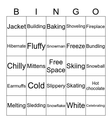 Nouns, Verbs, and Adjectives Winter Bingo Card