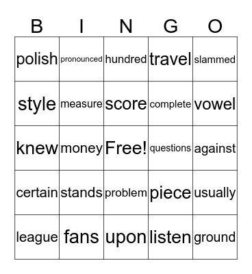 3rd grade Bingo Card