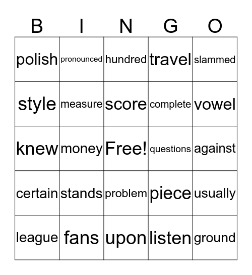 3rd grade Bingo Card