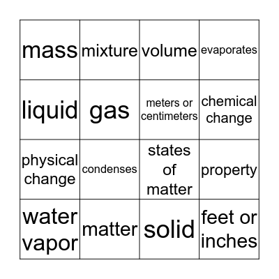 Physical Science Ch. 1 Bingo Card