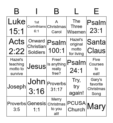 Hazel's Bible Bingo +  Words of Wisdom for Fun! Bingo Card