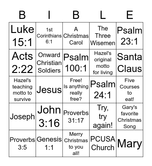 Hazel's Bible Bingo +  Words of Wisdom for Fun! Bingo Card