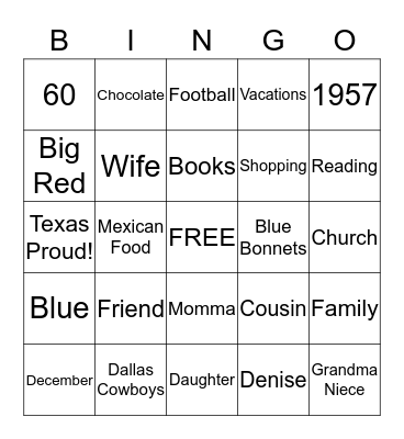 Happy 60th Birthday Bingo Card