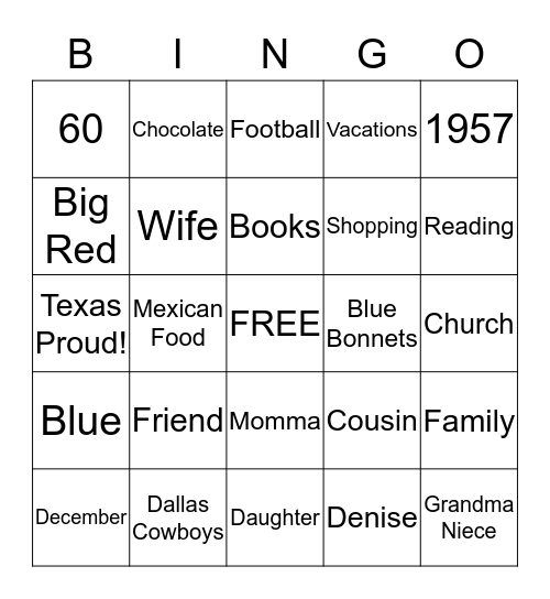 Happy 60th Birthday Bingo Card