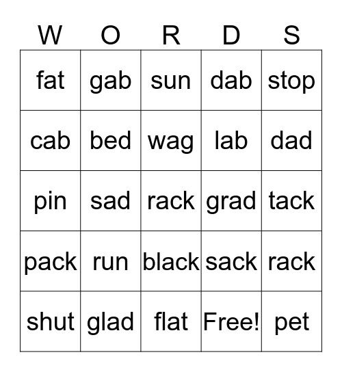 WORDS Bingo Card
