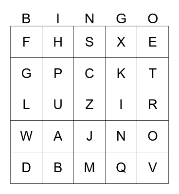 Alphabet Bingo Card