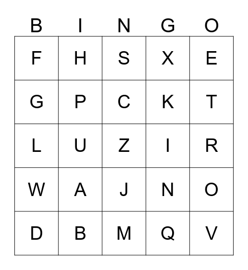 Alphabet Bingo Card