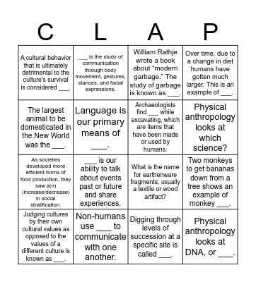 Anthropology Bingo Card