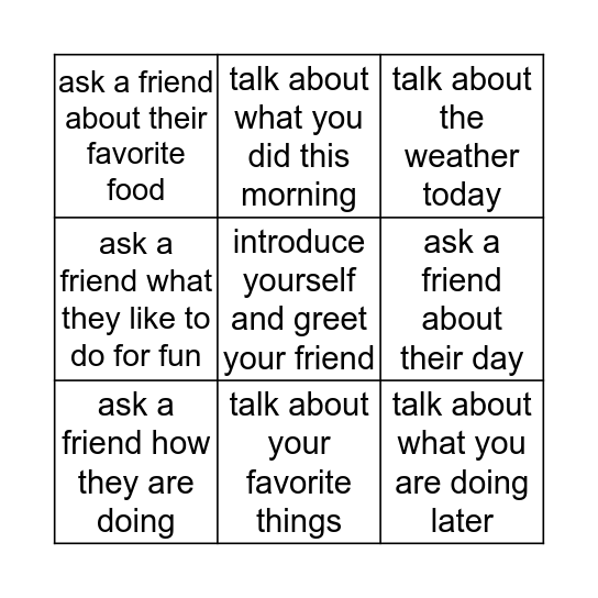 Conversation Tic-Tac-Toe Bingo Card