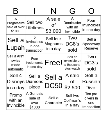 December Invicta BINGO Card