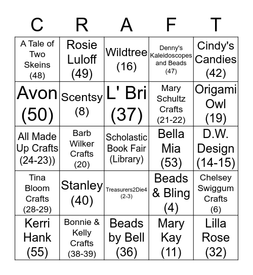 Franklin's Craft Bingo Card