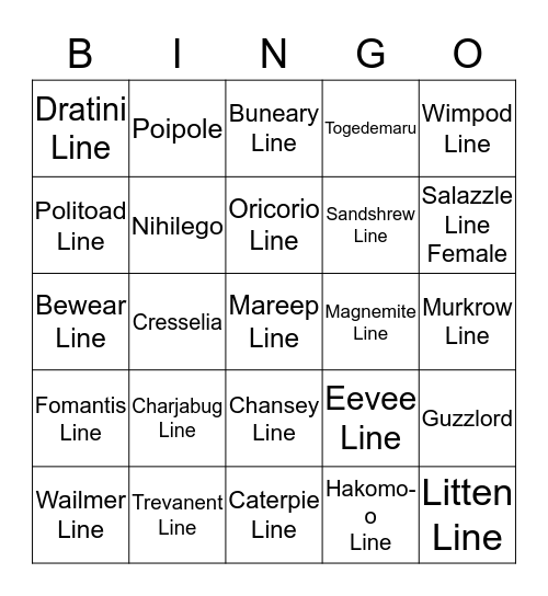 Shiny hunting bingo  Bingo Card
