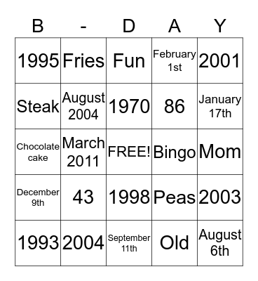 Mom's special Bingo  Bingo Card