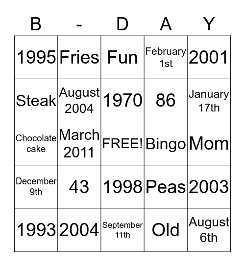 Mom's special Bingo  Bingo Card