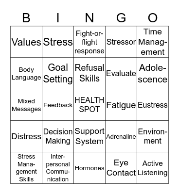 Health BINGO Card