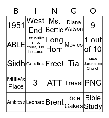 Aretha Moore Bingo / Trivia Bingo Card