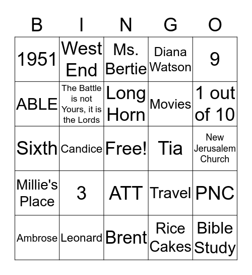 Aretha Moore Bingo / Trivia Bingo Card