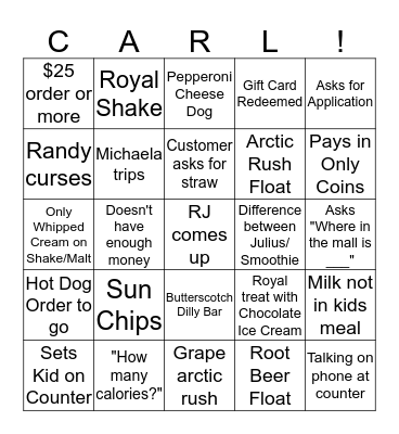 Dairy Queen Bingo Card