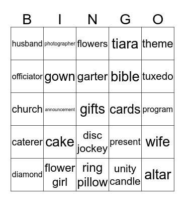 BRIDAL SHOWER Bingo Card