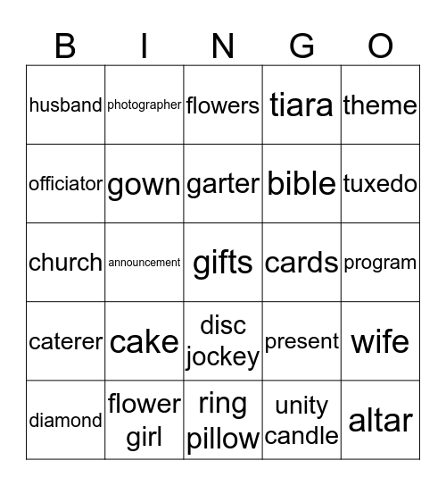 BRIDAL SHOWER Bingo Card