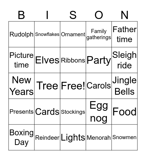Holicay Bingo Card