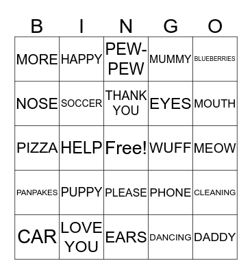 Ollie's 2nd Birthday Bingo Card