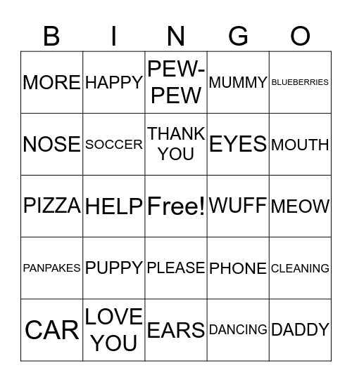 Ollie's 2nd Birthday Bingo Card