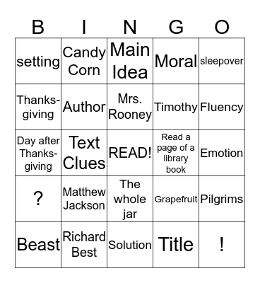 Candy Corn Contest Bingo Card