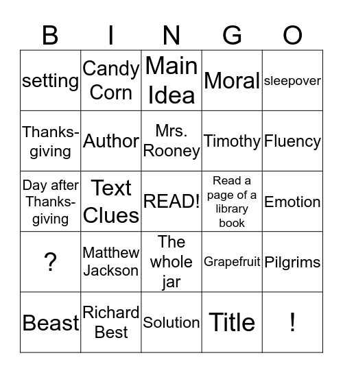 Candy Corn Contest Bingo Card