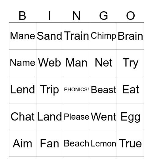 Phonics Bingo Card