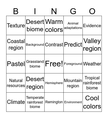 Regions Vocabulary Bingo Card