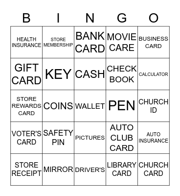 What's In Your Wallet? Bingo Card
