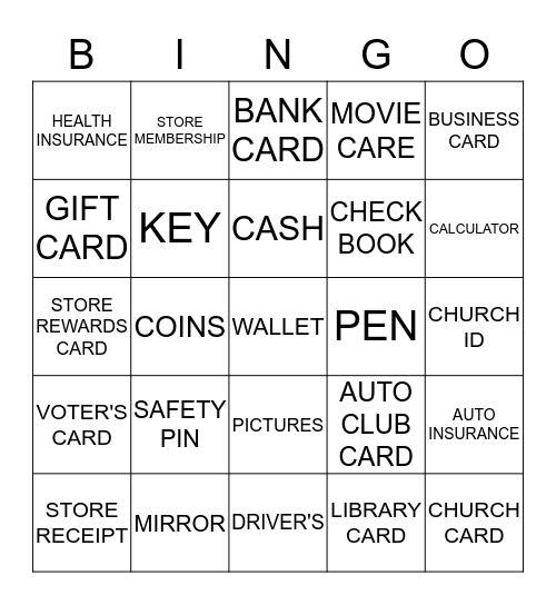 What's In Your Wallet? Bingo Card