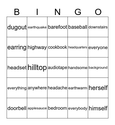 compound words Bingo Card