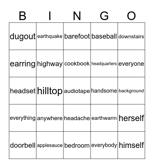 compound words Bingo Card