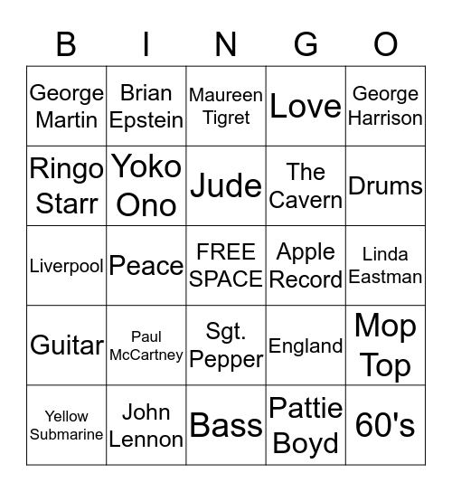 Beatle Bingo! Bingo Card
