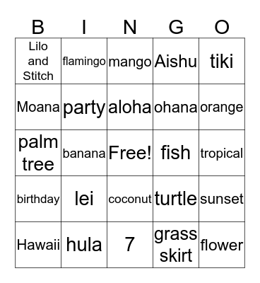 Aloha Bingo Card