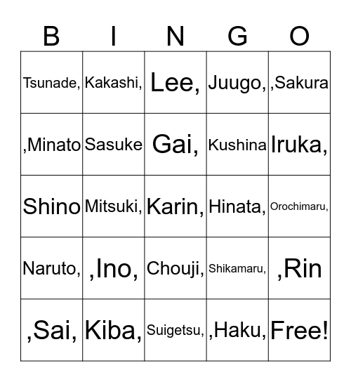 It is naruto bingo my dudes Bingo Card