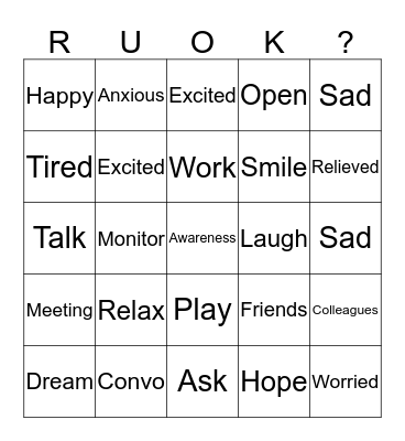 R U OK Bingo Card
