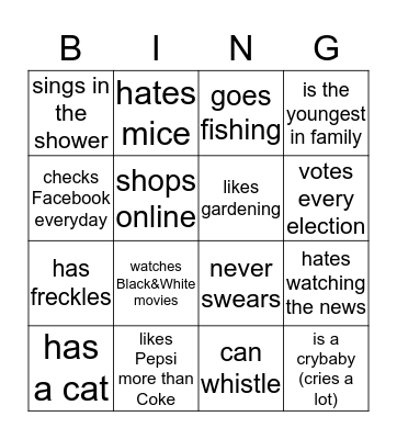 HUMAN BINGO! Bingo Card