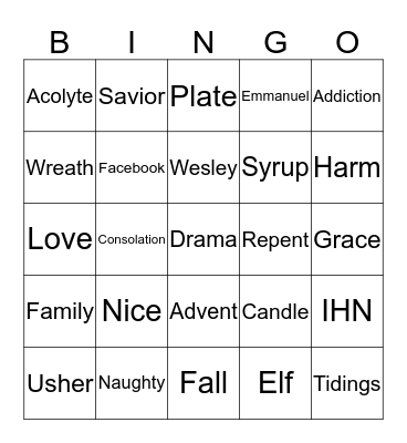 Advent Bingo 2017 Bingo Card