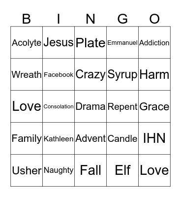 Advent Bingo 2017 Bingo Card