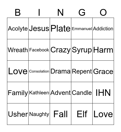 Advent Bingo 2017 Bingo Card