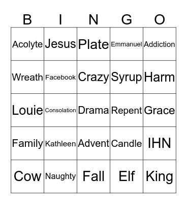 Advent Bingo 2017 Bingo Card